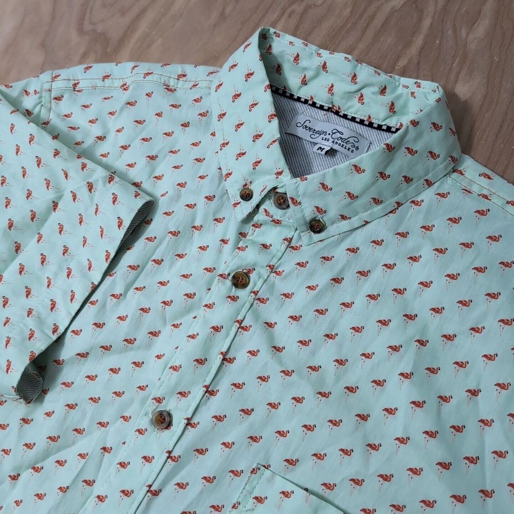 Sovereign Code Flamingo Short Sleeve Button Down Shirt - Med Mint Green All Over